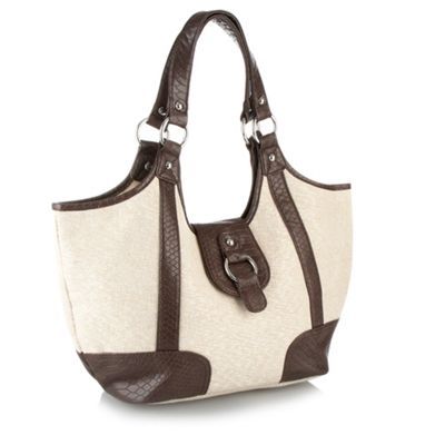Natural Lurex Canvas Tote Bag - predominant colour: ivory; type of pattern: large; style: tote; length: handle; size: standard; material: fabric; pattern: plain, two-tone