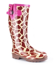 Viva La Diva Warm Lined Print Wellies E - predominant colour: burgundy; material: plastic/rubber; heel height: flat; embellishment: animal print, buckles, print; heel: standard; toe: round toe; boot length: knee; style: wellies; pattern: animal print, patterned/print