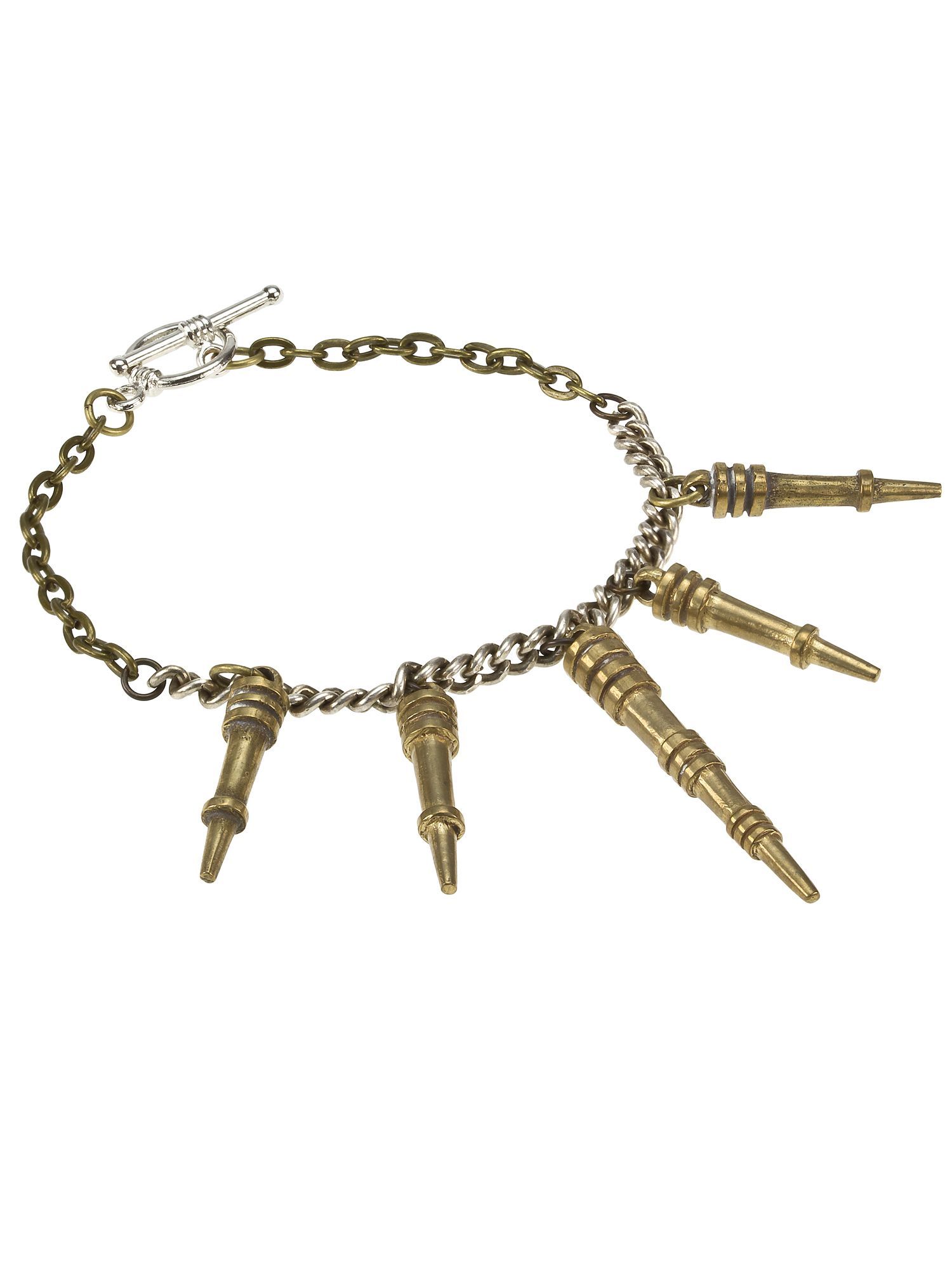Ridged Spike Drop Bracelet, Metallic Gold & Mult - predominant colour: gold; style: charm; size: small; material: chain/metal