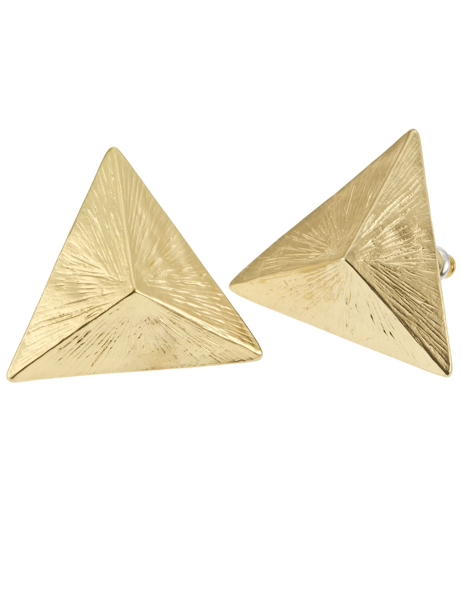 Pyramid Stud Earrings, Gold - predominant colour: gold; style: stud; length: short; size: small; material: chain/metal; fastening: pierced