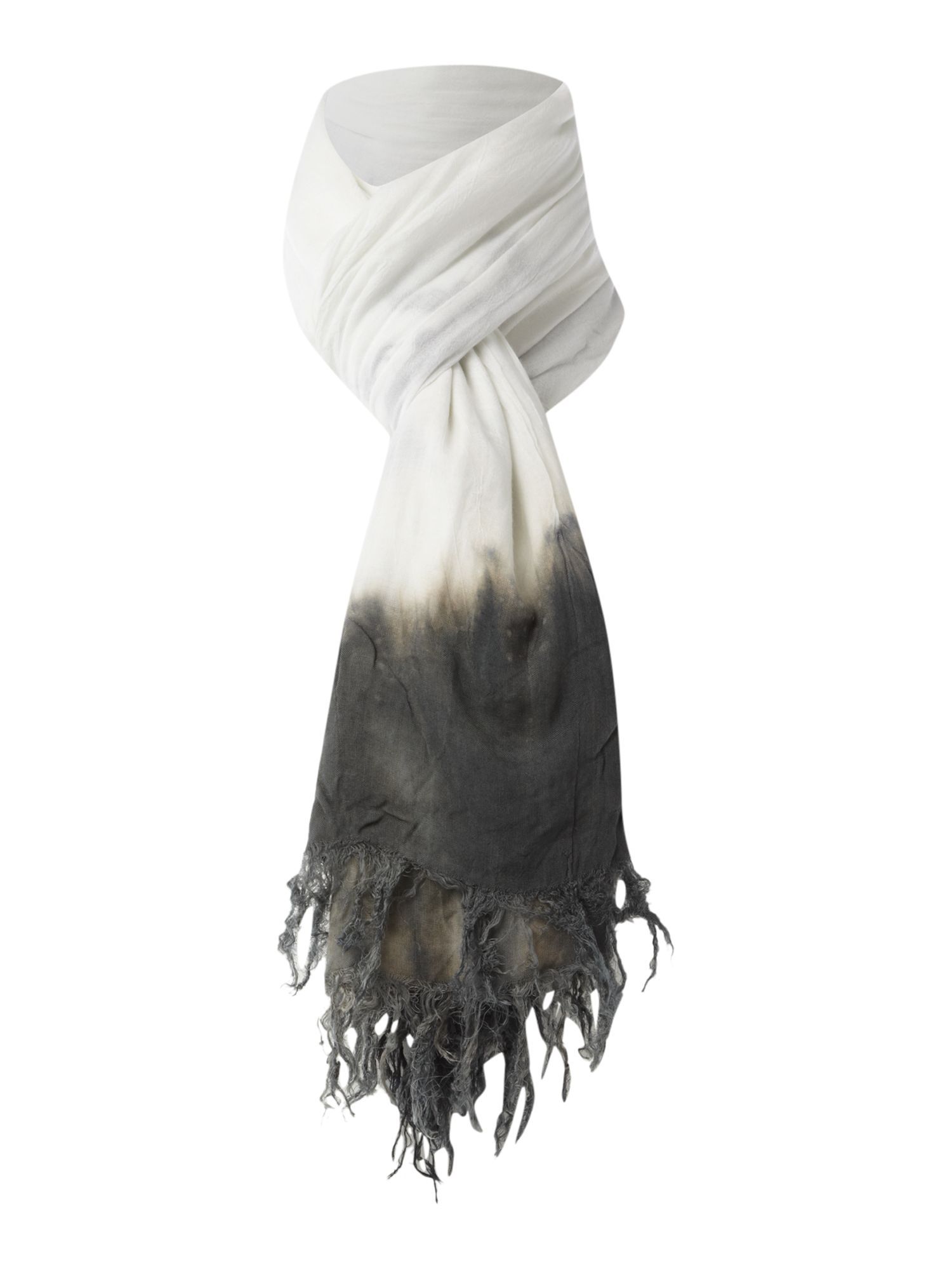 Tropical Tie Dye Scarf, Grey - predominant colour: charcoal; style: regular; size: standard; material: fabric; embellishment: tassels; pattern: tie dye, two-tone