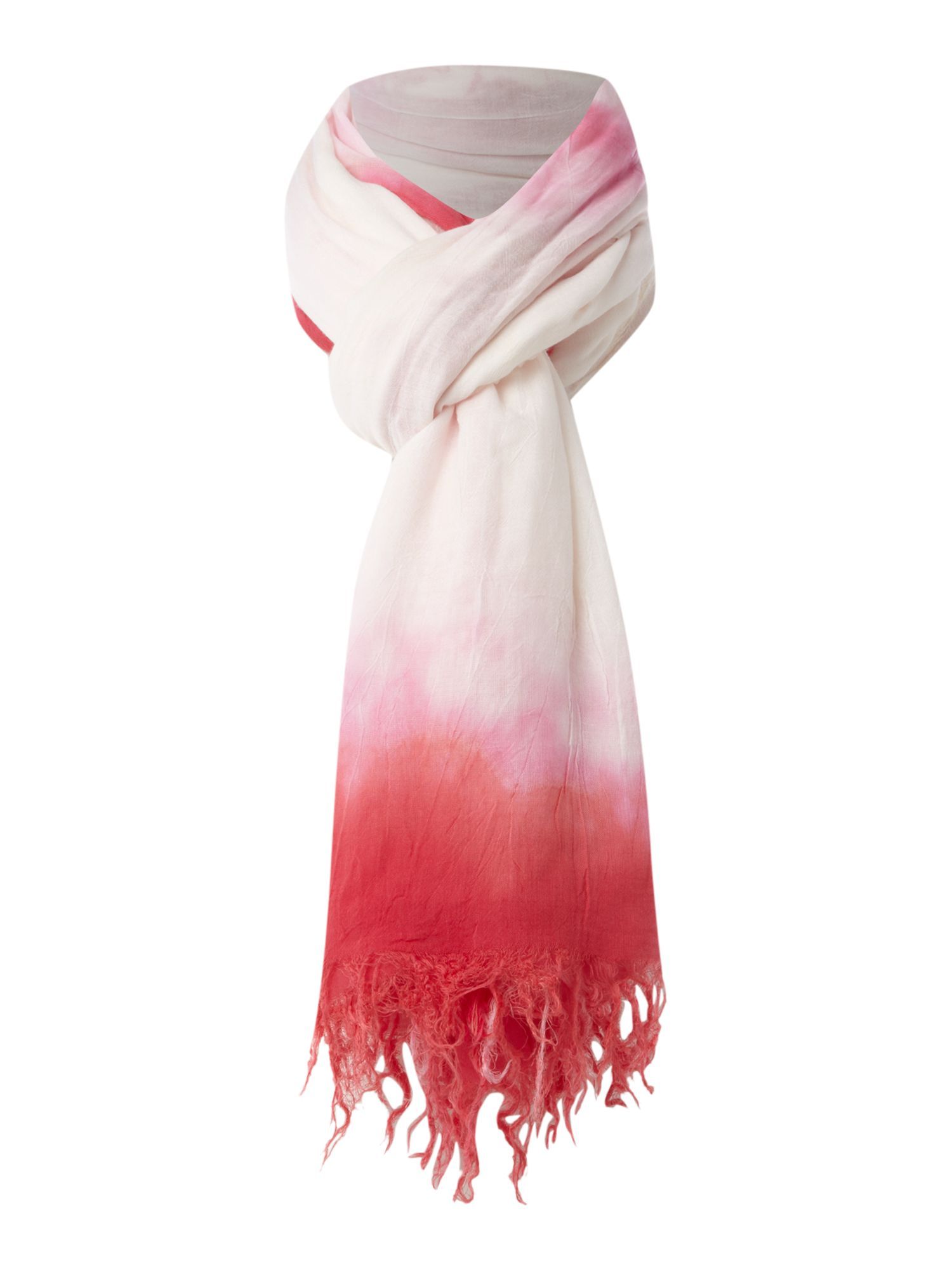 Tropical Tie Dye Scarf, Pink - predominant colour: coral; style: regular; size: standard; material: fabric; embellishment: tassels; pattern: tie dye, two-tone