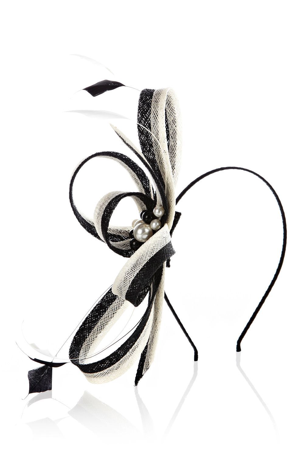 Monica Fascinator, Multi Coloured - predominant colour: multicoloured; type of pattern: standard; style: fascinator; size: small; material: fabric; embellishment: feather, netting; pattern: monochrome