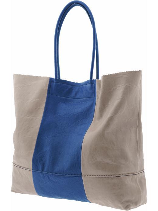Leather Market Tote - predominant colour: stone; style: shoulder; length: shoulder (tucks under arm); size: oversized; material: leather; pattern: two-tone