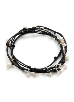 Double Cotton Multi Layered Bracelet - predominant colour: black; style: friendship bracelet; size: small; material: pearl; embellishment: pearls