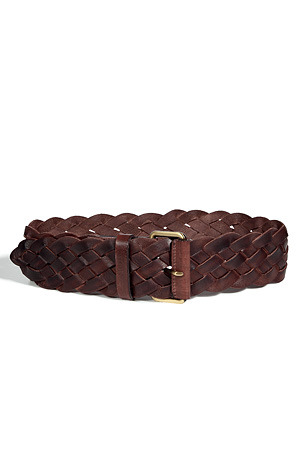 Brown Interlaced Leather Belt - predominant colour: chocolate brown; style: plaited/woven; size: standard; worn on: waist; material: fabric; embellishment: pleated; pattern: plain