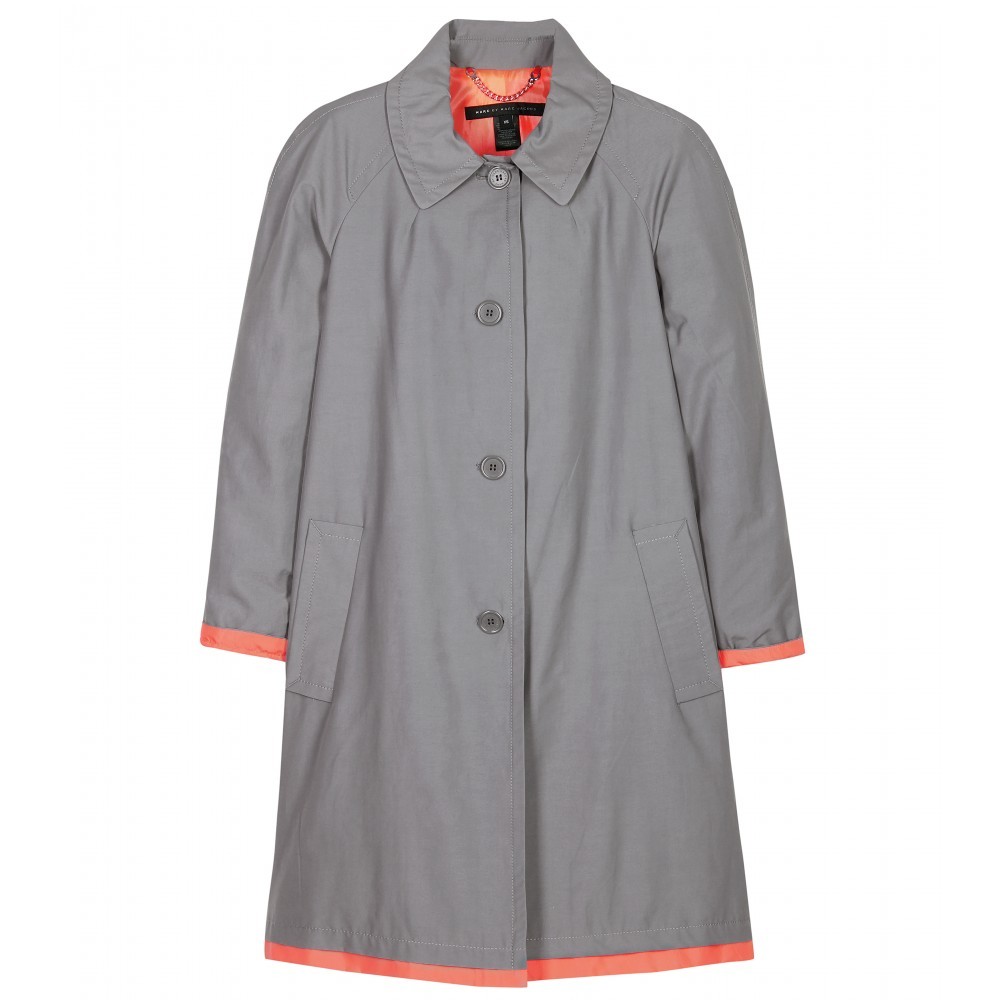 Brice Pea Coat With Contrast Trim - pattern: plain; hip detail: side pockets at hip; collar: round collar/collarless; style: pea coat; length: mid thigh; predominant colour: mid grey; occasions: casual; fit: tailored/fitted; fibres: cotton - mix; sleeve length: long sleeve; sleeve style: standard; collar break: high; pattern type: fabric; pattern size: standard