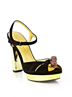 Suede Heels - predominant colour: black; material: suede; heel height: high; ankle detail: ankle strap; heel: block; toe: open toe/peeptoe; style: standard