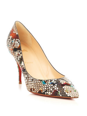 Piou Piou 85mm Python Shoes - predominant colour: multicoloured; material: leather; heel height: mid; embellishment: animal print, print; heel: stiletto; toe: pointed toe; style: courts; pattern: animal print, patterned/print