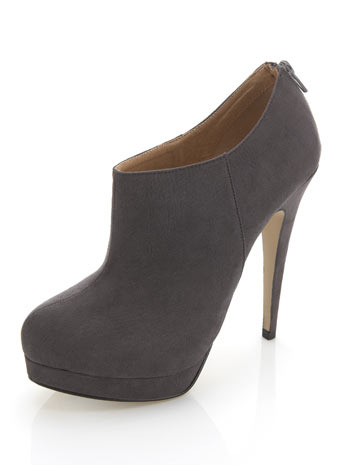 Benji Grey Shoe Boot - predominant colour: charcoal; material: suede; heel height: high; heel: stiletto; toe: round toe; boot length: shoe boot; style: standard