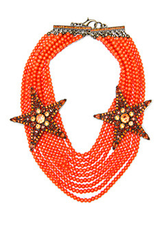 Necklace 1 Star T C - predominant colour: bright orange; style: multistrand; length: choker; size: large/oversized; material: beaded; embellishment: beading
