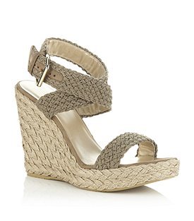 Alex Woven Wedge - predominant colour: taupe; material: fabric; heel height: high; ankle detail: ankle strap; heel: wedge; toe: open toe/peeptoe; style: strappy