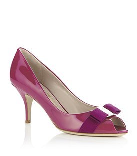Ribes Patent Peep Toe - predominant colour: hot pink; material: patent; heel height: mid; heel: stiletto; toe: open toe/peeptoe; style: courts; finish: patent