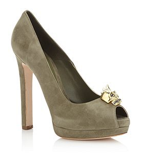 Map Suede Peep Toe - predominant colour: sage; material: suede; heel height: high; embellishment: crystals; heel: platform; toe: open toe/peeptoe; style: courts