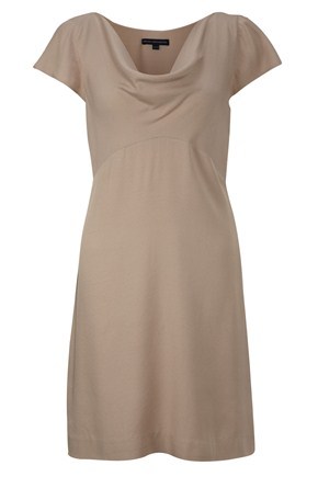 Summer Sizzle Crepe Dress - style: shift; neckline: cowl/draped neck; sleeve style: capped; fit: tailored/fitted; pattern: plain; waist detail: fitted waist; bust detail: ruching/gathering/draping/layers/pintuck pleats at bust; predominant colour: blush; occasions: casual, evening, work; length: just above the knee; fibres: polyester/polyamide - stretch; material texture: jersey; trends: pastels; sleeve length: short sleeve; pattern type: fabric; pattern size: standard; texture group: jersey - stretchy/drapey