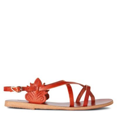 Athena Flat Sandals - predominant colour: bright orange; material: leather; heel height: flat; ankle detail: ankle strap; heel: standard; toe: toe thongs; style: gladiators