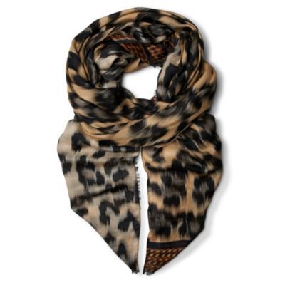 Leopard Print Modal And Cashmere Blend Scarf - predominant colour: multicoloured; type of pattern: heavy; style: pashmina; size: large; material: fabric; pattern: animal print