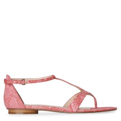 Couldbeluv Reptile Print Sandals - predominant colour: pink; material: leather; heel height: flat; embellishment: animal print; ankle detail: ankle strap; heel: standard; toe: toe thongs; style: strappy; pattern: animal print
