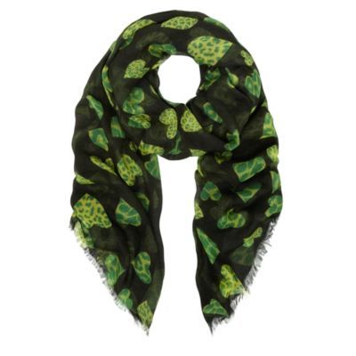Leopard Hearts Print Scarf - predominant colour: emerald green; type of pattern: standard; style: regular; size: standard; material: fabric; pattern: animal print, picture design, patterned/print