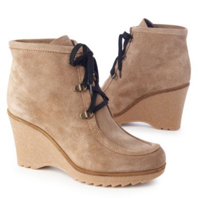 Sissy Ankle Boots Bone - predominant colour: camel; material: suede; heel height: high; heel: wedge; toe: round toe; boot length: ankle boot; style: standard