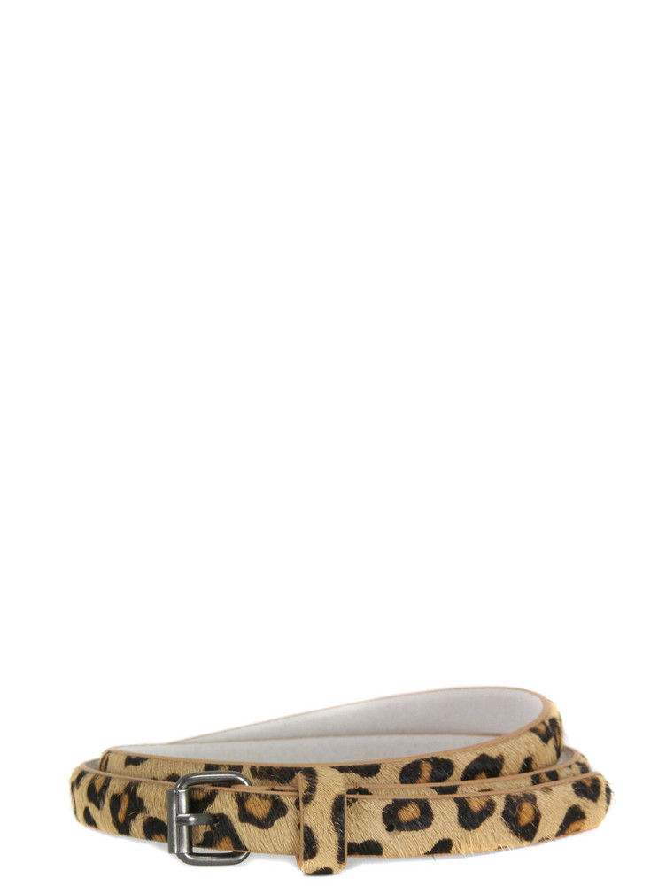 Lorette Beige Belt - predominant colour: camel; type of pattern: small; style: classic; size: skinny; worn on: hips; material: leather; embellishment: animal print; pattern: animal print