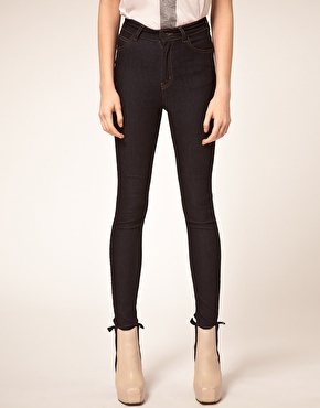 High Waist Ankle Grazer 'Pag' Jeans - style: skinny leg; pattern: plain; waist: high rise; pocket detail: traditional 5 pocket; predominant colour: navy; occasions: casual; length: ankle length; fibres: cotton - mix; material texture: denim; texture group: denim; pattern type: fabric; pattern size: standard