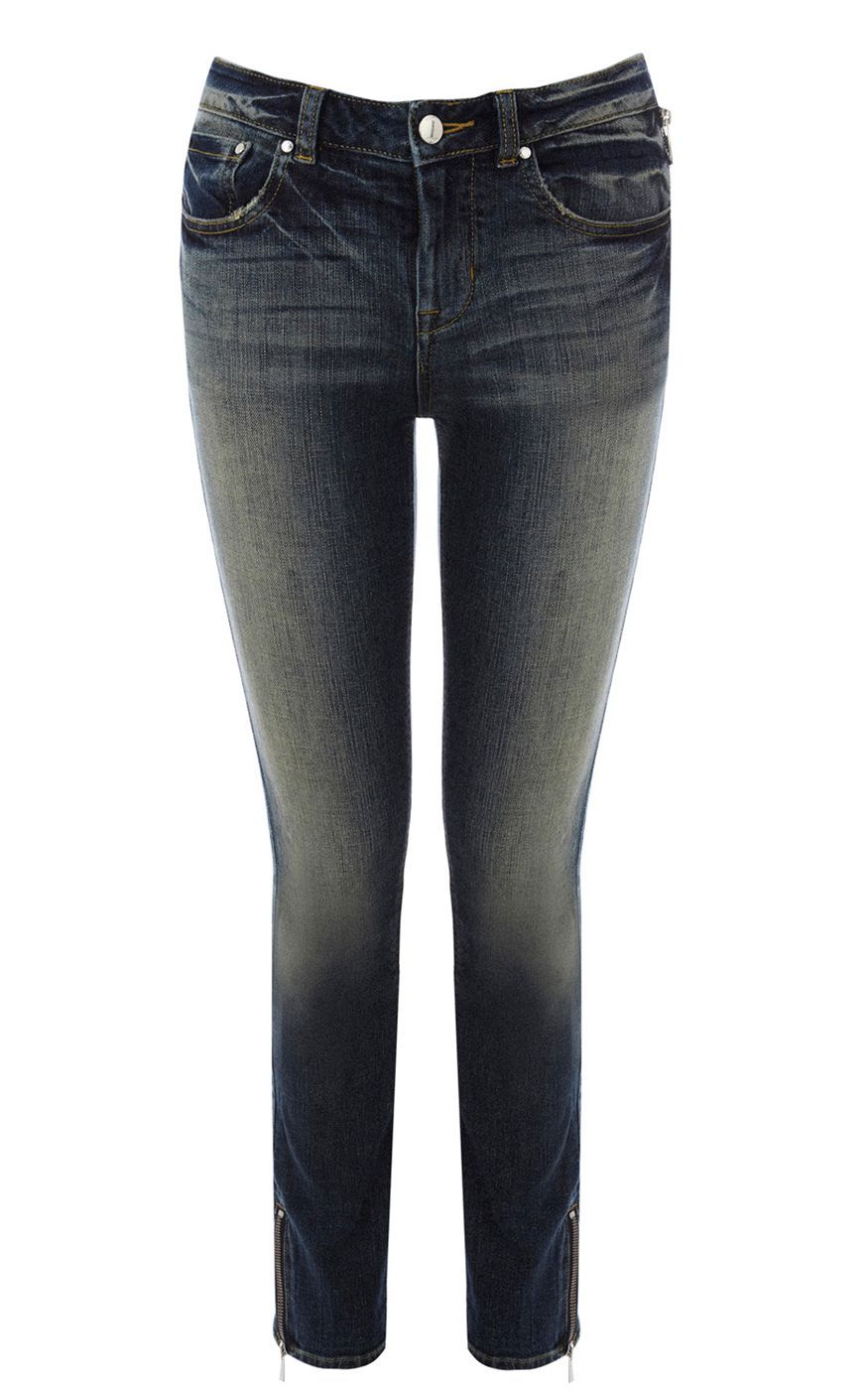 Women's Skinny Zip Capri Jean, Denim - pattern: plain, two-tone; waist: low rise; pocket detail: traditional 5 pocket; style: slim leg; predominant colour: navy; occasions: casual; length: ankle length; fibres: cotton - 100%; material texture: denim; jeans detail: whiskering, shading down centre of thigh, washed/faded; texture group: denim; pattern type: fabric; pattern size: standard