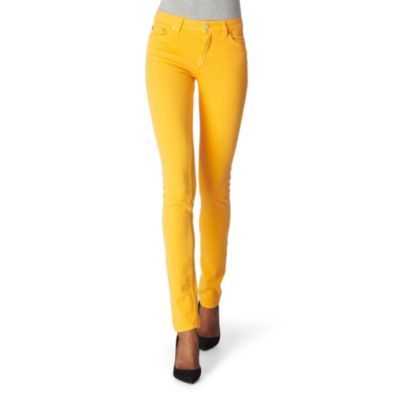 Flex Bright Skinny Jeans - style: skinny leg; length: standard; pattern: plain; pocket detail: traditional 5 pocket; waist: mid/regular rise; predominant colour: yellow; occasions: casual; fibres: cotton - stretch; material texture: denim; trends: sports luxe, brights; texture group: denim; pattern type: fabric; pattern size: standard