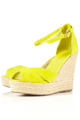 Whistle Espadrille Wedges - predominant colour: yellow; material: fabric; heel height: high; ankle detail: ankle strap; heel: wedge; toe: open toe/peeptoe; style: strappy