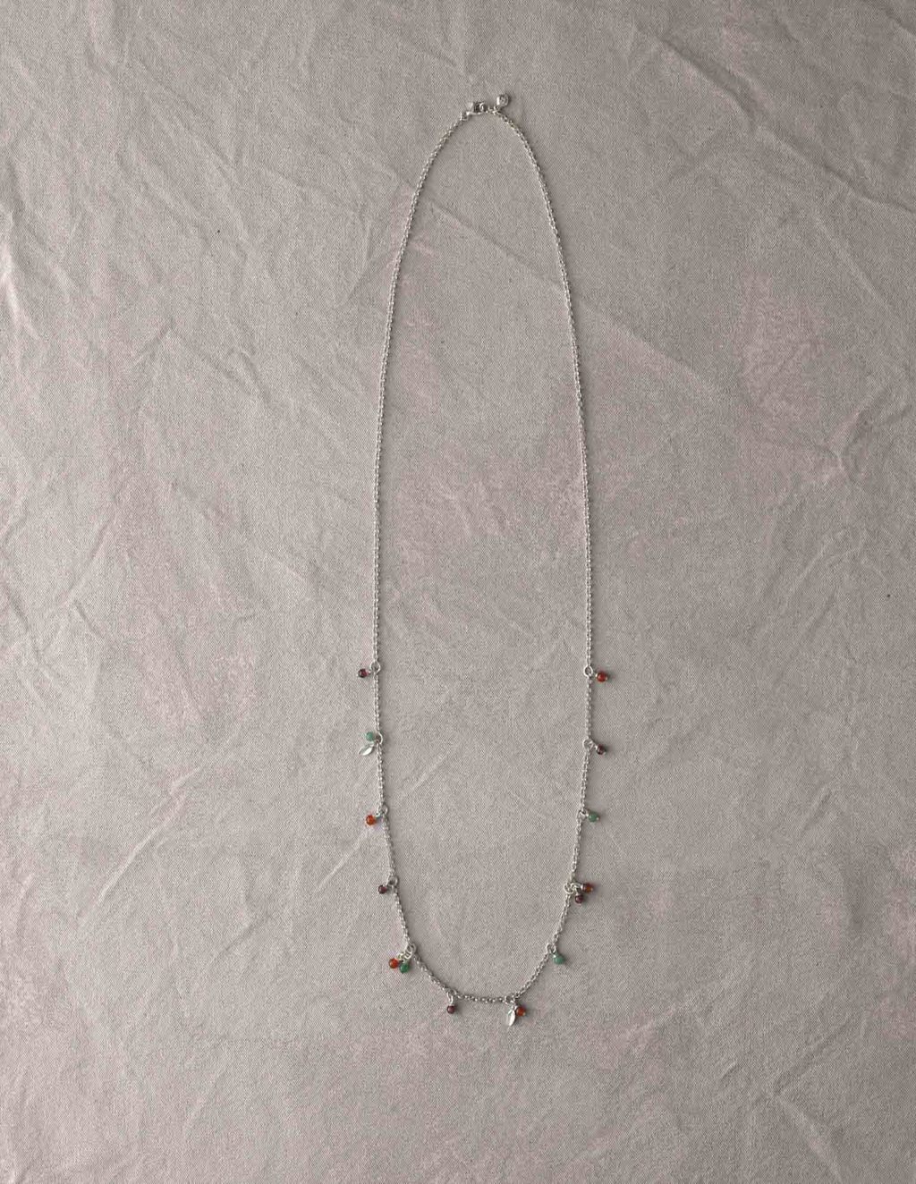 Semi Precious Necklace - predominant colour: silver; style: standard; length: long; size: small/fine; material: precious stones; embellishment: jewels