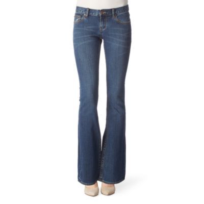 Bangkok Boot Cut Jeans - style: bootcut; length: standard; pattern: plain; pocket detail: traditional 5 pocket; waist: mid/regular rise; predominant colour: denim; occasions: casual; fibres: cotton - stretch; material texture: denim; jeans detail: washed/faded; trends: aquatic; texture group: denim; pattern type: fabric; pattern size: standard