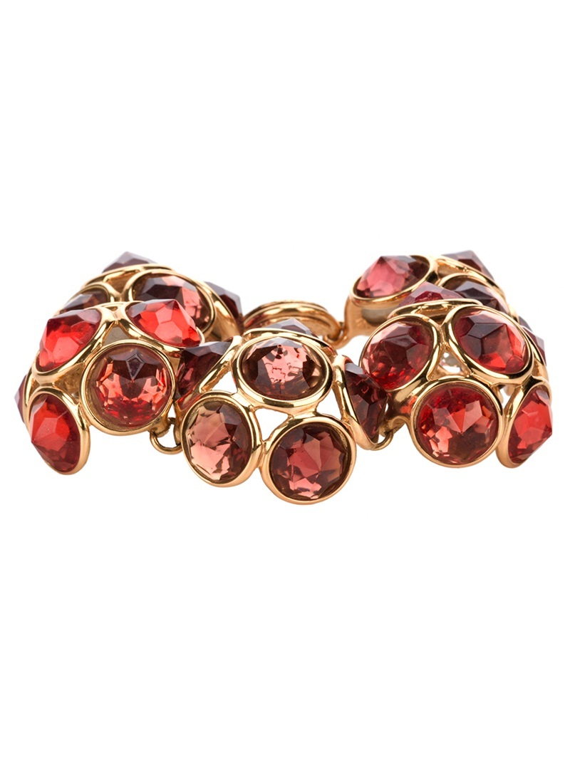 'Flower' Bracelet - predominant colour: true red; style: bangle; size: standard; material: crystal; embellishment: crystals