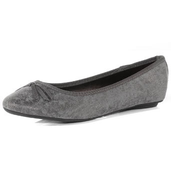 Silver Ballerina Pumps - predominant colour: silver; material: fabric; heel height: flat; toe: round toe; style: ballerinas / pumps