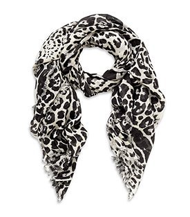 Leopard Print Scarf - predominant colour: black; type of pattern: standard; style: square; size: standard; material: knits; pattern: animal print