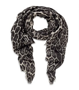 Leopard Print Scarf - predominant colour: black; type of pattern: standard; style: regular; size: standard; material: knits; pattern: animal print