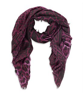 Leopard Print Scarf - predominant colour: purple; type of pattern: standard; style: regular; size: standard; material: knits; pattern: animal print