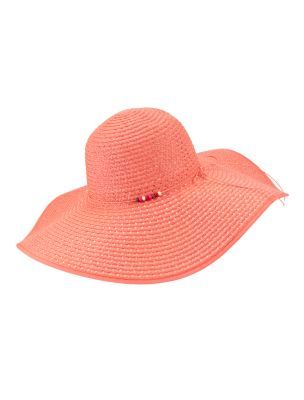 Floppy Sun Hat - predominant colour: coral; style: sunhat; size: large; material: macrame/raffia/straw; pattern: plain