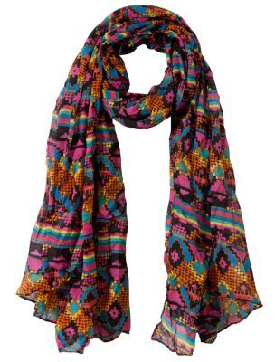 Multi Coloured Tribal Print Scarf - predominant colour: multicoloured; type of pattern: heavy; style: skinny; size: standard; material: fabric; pattern: graphic print, patterned/print