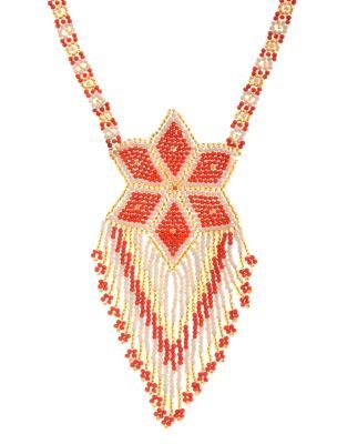 Seed Bead Star Necklace - predominant colour: bright orange; style: tassel; length: mid; size: large/oversized; material: beaded; embellishment: beading