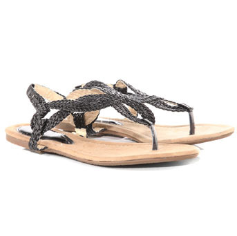 Plaited Weave Sandals - predominant colour: charcoal; material: faux leather; heel height: flat; ankle detail: ankle strap; heel: standard; toe: toe thongs; style: flip flops / toe post
