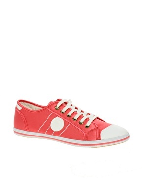 Demand Satin Trainers - predominant colour: bright orange; material: fabric; heel height: flat; toe: round toe; style: trainers