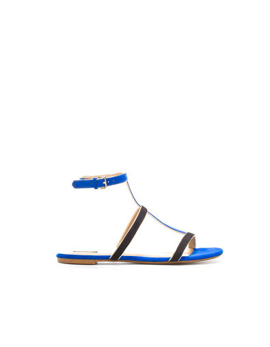 Sandal With Combined Straps - predominant colour: navy; material: faux leather; heel height: flat; embellishment: buckles; ankle detail: ankle strap; heel: standard; toe: open toe/peeptoe; style: gladiators