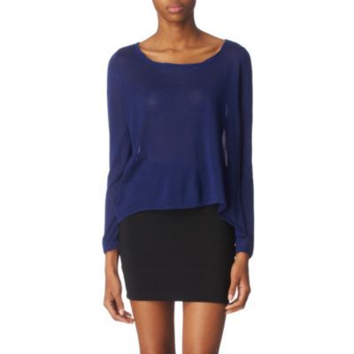 Sheer Back Top - pattern: plain; predominant colour: teal; occasions: casual; length: standard; style: top; neckline: scoop; fibres: silk - mix; material texture: jersey; fit: body skimming; trends: aquatic; sleeve length: long sleeve; sleeve style: standard; pattern type: fabric; pattern size: standard; texture group: jersey - stretchy/drapey