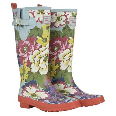 Floral Womens Wellies, Blue - predominant colour: multicoloured; material: plastic/rubber; heel height: flat; embellishment: buckles, print; heel: standard; toe: round toe; boot length: knee; style: wellies; pattern: patterned/print