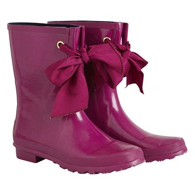 Millie Wellington Boots, Pink - predominant colour: hot pink; material: plastic/rubber; heel height: flat; embellishment: ribbon; heel: standard; toe: round toe; boot length: mid calf; style: wellies