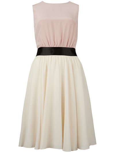 Alysa Full Skirt Dress, Natural - length: mini; neckline: round neck; sleeve style: sleeveless; style: full skirt; waist detail: fitted waist, narrow waistband; predominant colour: pink; occasions: evening, occasion; fit: fitted at waist & bust; fibres: silk - 100%; sleeve length: sleeveless