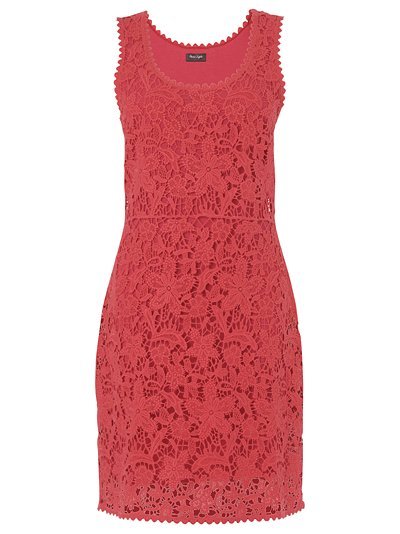 Guipure Lace Dress, Azalea - style: shift; neckline: round neck; pattern: plain, lace; sleeve style: sleeveless; waist detail: fitted waist; predominant colour: hot pink; occasions: casual, occasion; length: just above the knee; fit: body skimming; fibres: cotton - 100%; material texture: lace; sleeve length: sleeveless; texture group: lace; pattern type: fabric; pattern size: standard