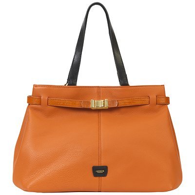London Tote Handbag, Orange - predominant colour: bright orange; style: tote; length: shoulder (tucks under arm); size: standard; material: leather
