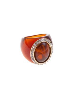 Oval Tortoiseshell Ring - predominant colour: black; style: cocktail; size: large/oversized; material: plastic/rubber