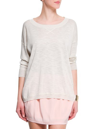 Loose Fit Jumper, Neutral - neckline: round neck; pattern: plain, polka dot; length: below the bottom; style: standard; predominant colour: light grey; occasions: casual, work; fibres: cotton - mix; material texture: jersey; hip detail: dip hem; bust detail: contrast pattern/fabric/detail at bust; back detail: longer hem at back than at front; trends: pastels; sleeve length: long sleeve; sleeve style: standard; pattern type: knitted - other; pattern size: standard; texture group: jersey - stretchy/drapey